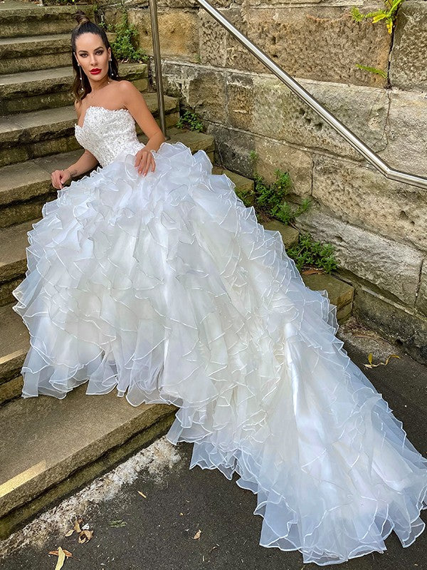 Ball Gown Sweetheart Sequin Sleeveless Train Wedding Gown - Chloe Dress