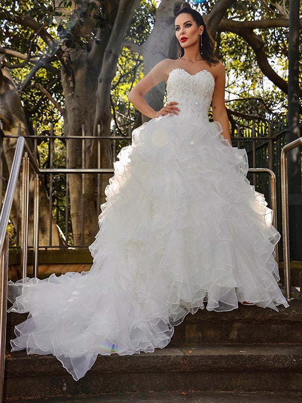 Ball Gown Sweetheart Sequin Sleeveless Train Wedding Gown - Chloe Dress