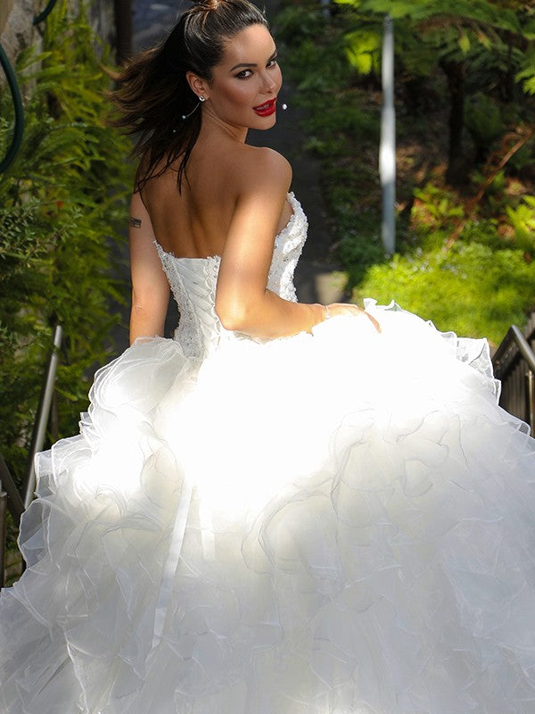 Ball Gown Sweetheart Sequin Sleeveless Train Wedding Gown - Chloe Dress