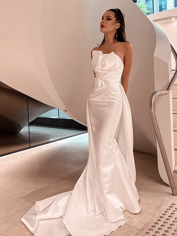 A-Line Strapless Satin Sleeveless Train Wedding Dress - Chloe Dress