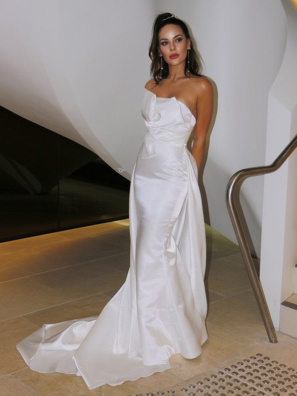 A-Line Strapless Satin Sleeveless Train Wedding Dress - Chloe Dress