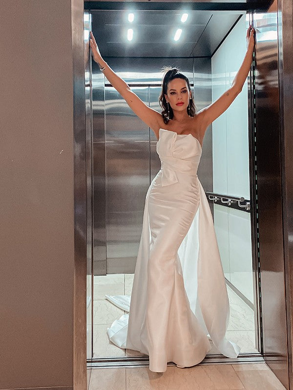 A-Line Strapless Satin Sleeveless Train Wedding Dress - Chloe Dress