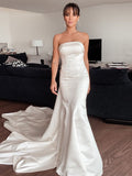Sheath Strapless Satin Sleeveless Ruffled Wedding Dress - Chloe Dress