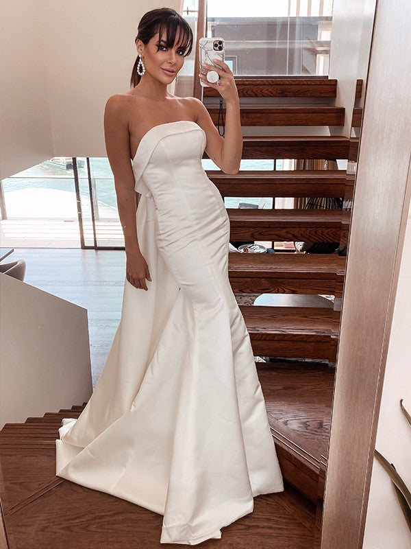 Sheath Strapless Satin Sleeveless Ruffled Wedding Dress - Chloe Dress