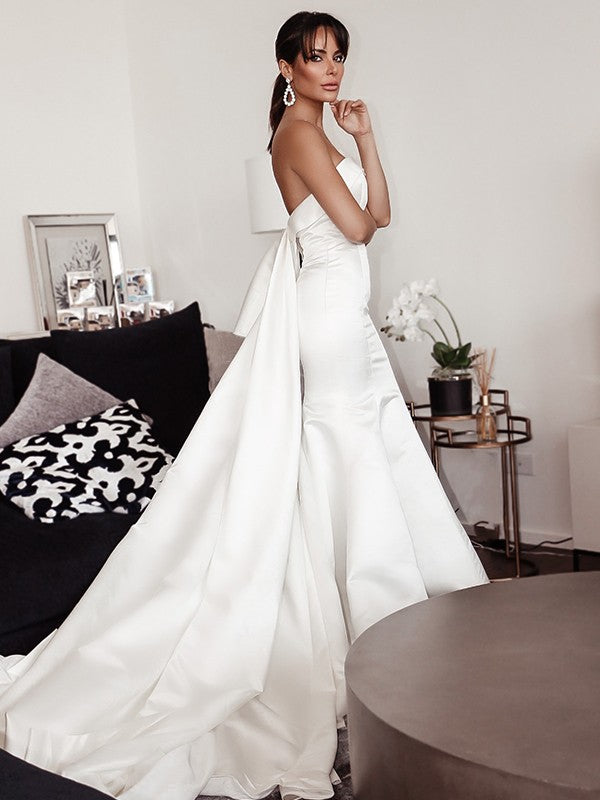 Sheath Strapless Satin Sleeveless Ruffled Wedding Dress - Chloe Dress