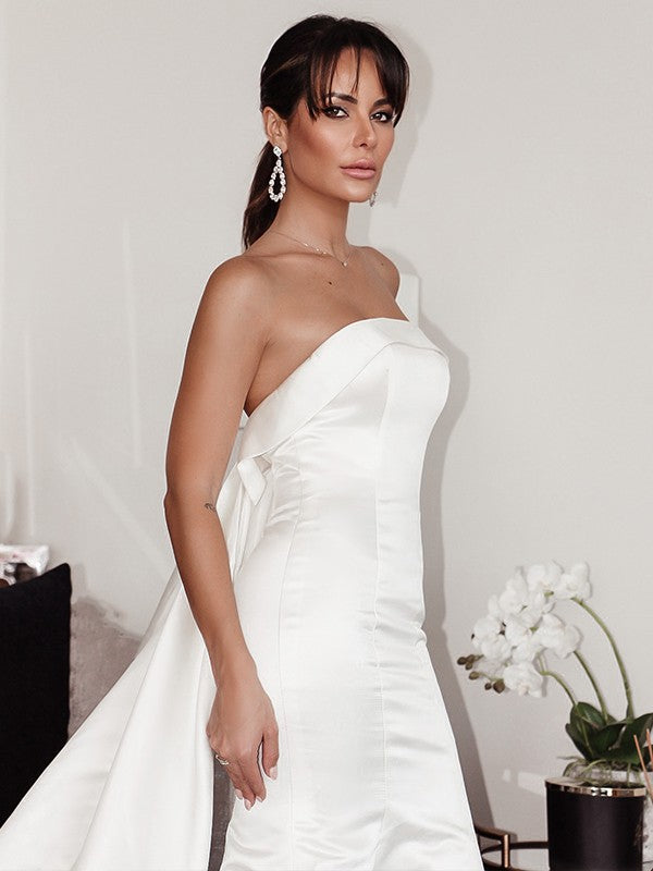 Sheath Strapless Satin Sleeveless Ruffled Wedding Dress - Chloe Dress