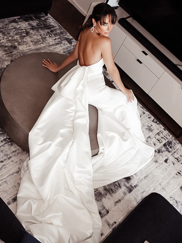 Sheath Strapless Satin Sleeveless Ruffled Wedding Dress - Chloe Dress