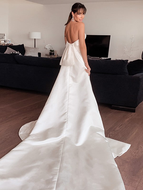 Sheath Strapless Satin Sleeveless Ruffled Wedding Dress - Chloe Dress