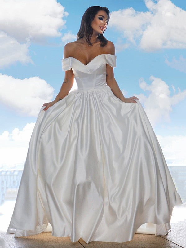 Ball Gown Satin Sleeveless Ruffled Wedding Gown - Chloe Dress