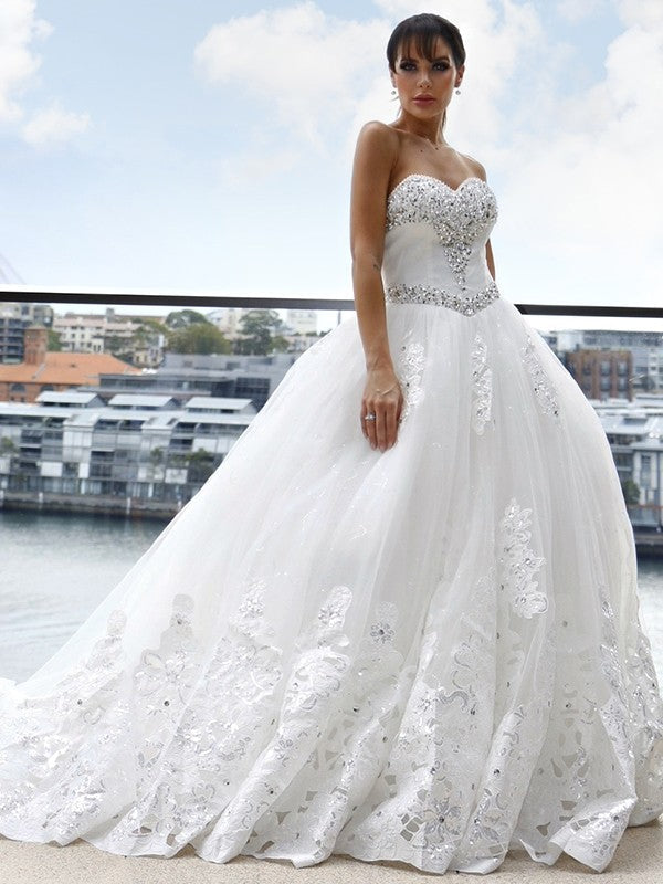 Ball Gown Sweetheart Tulle Sleeveless Train Wedding Gown - Chloe Dress