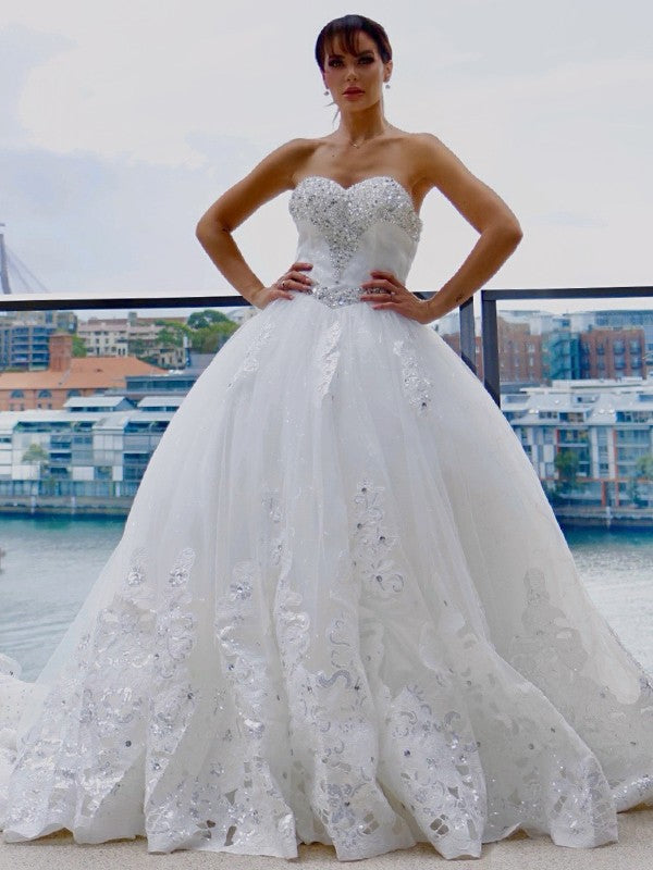 Ball Gown Sweetheart Tulle Sleeveless Train Wedding Gown - Chloe Dress