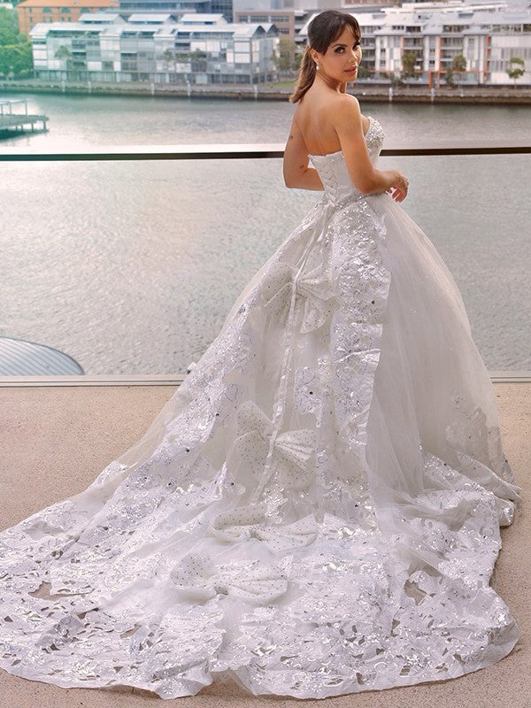 Ball Gown Sweetheart Tulle Sleeveless Train Wedding Gown - Chloe Dress