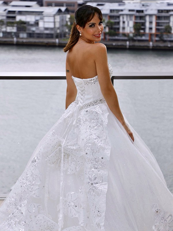Ball Gown Sweetheart Tulle Sleeveless Train Wedding Gown - Chloe Dress