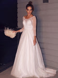 A-Line Tulle Long Sleeve Train Wedding Dress - Chloe Dress