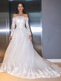 A-Line Lace Long Sleeve Train Wedding Dress - Chloe Dress