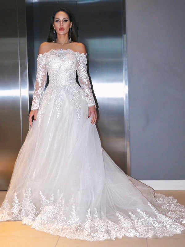 A-Line Lace Long Sleeve Train Wedding Dress - Chloe Dress