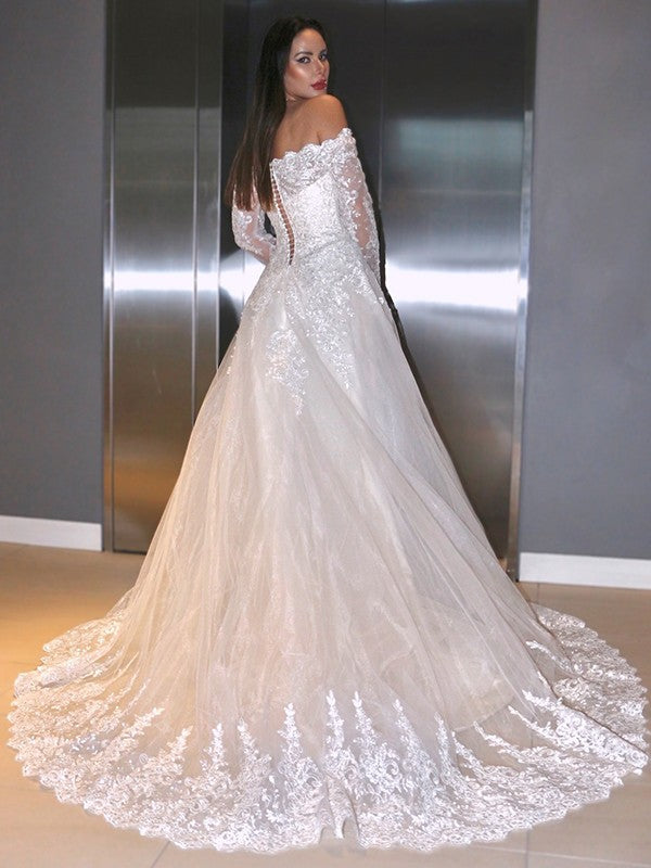 A-Line Lace Long Sleeve Train Wedding Dress - Chloe Dress
