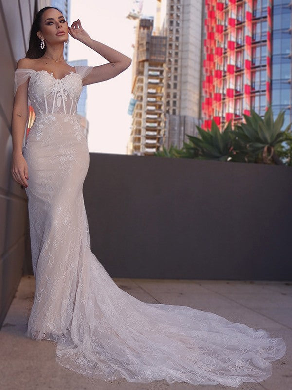 Sheath Lace Sleeveless Train Wedding Dress - Chloe Dress