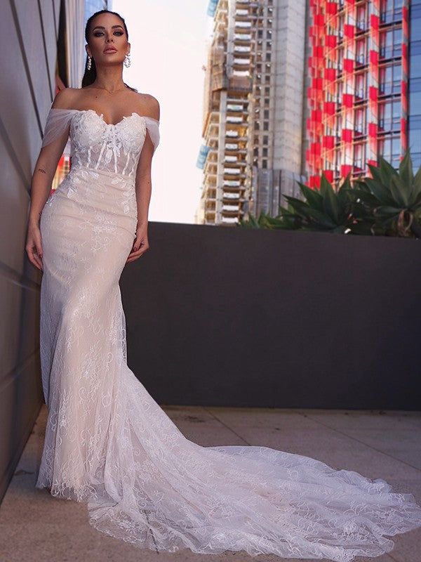 Sheath Lace Sleeveless Train Wedding Dress - Chloe Dress