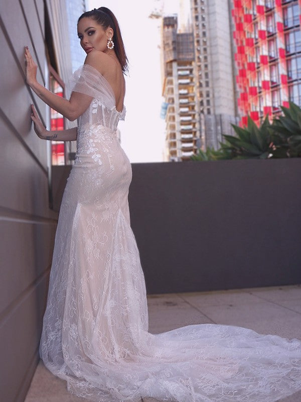 Sheath Lace Sleeveless Train Wedding Dress - Chloe Dress