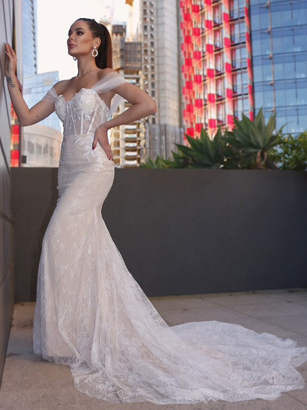 Sheath Lace Sleeveless Train Wedding Dress - Chloe Dress