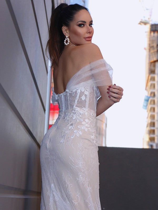 Sheath Lace Sleeveless Train Wedding Dress - Chloe Dress