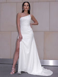 Sheath One-Shoulder Crepe Sleeveless Train Wedding Dress - Chloe Dress