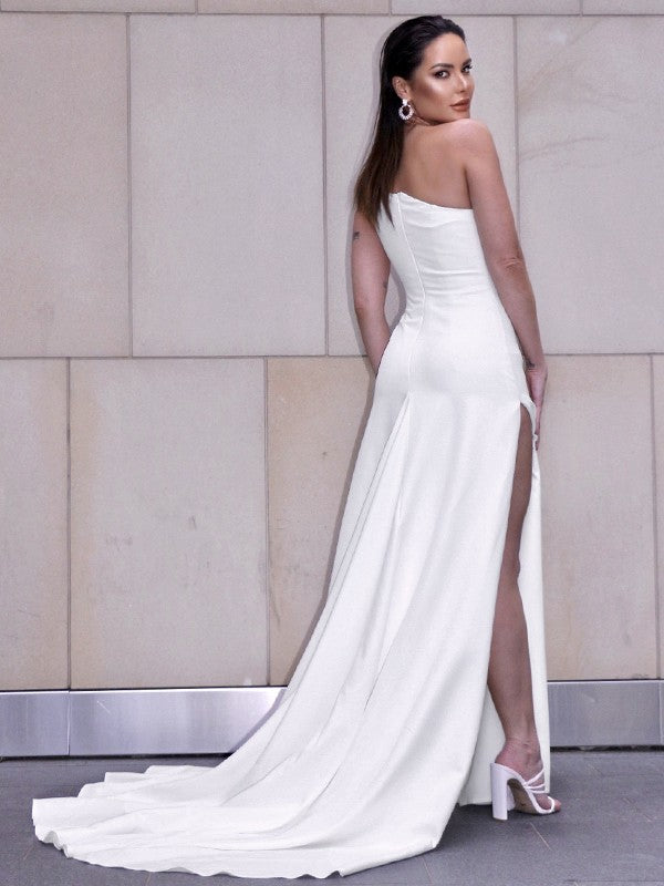 Sheath One-Shoulder Crepe Sleeveless Train Wedding Dress - Chloe Dress