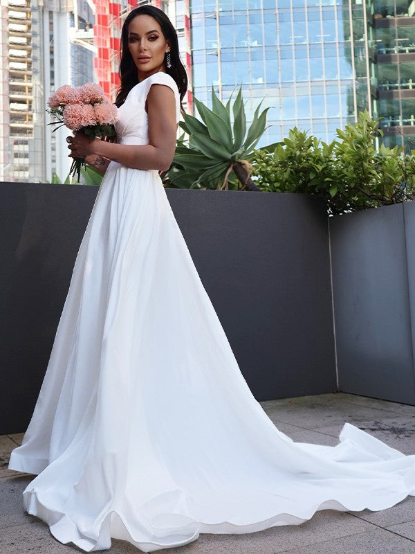A-Line V-Neck Crepe Short Sleeve Ruffled Mini Wedding Dress - Chloe Dress