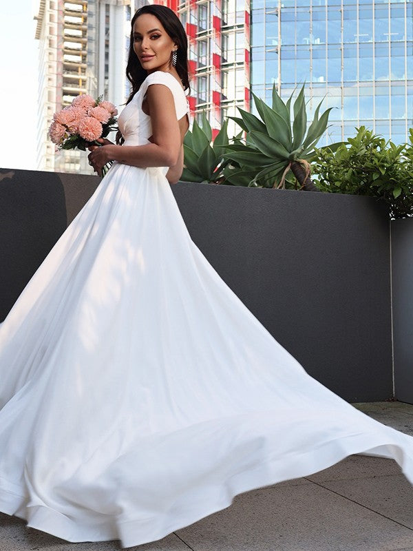 A-Line V-Neck Crepe Short Sleeve Ruffled Mini Wedding Dress - Chloe Dress