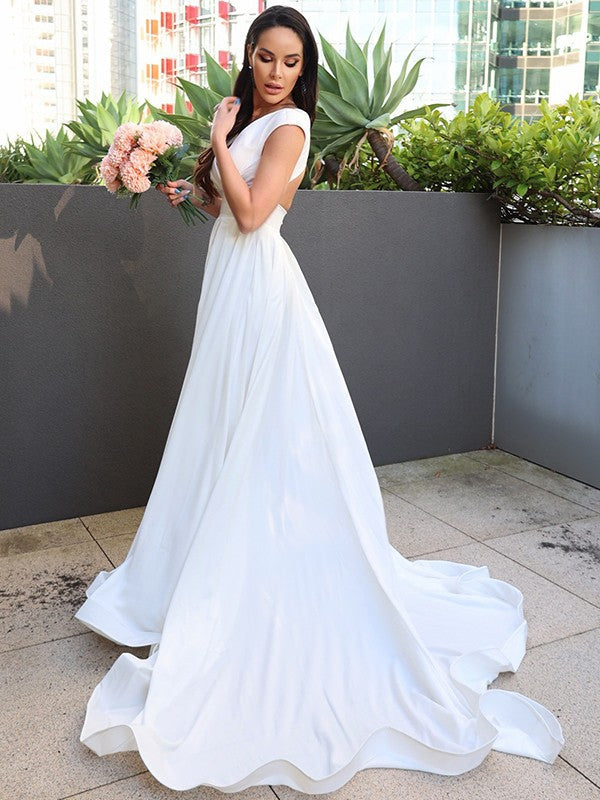 A-Line V-Neck Crepe Short Sleeve Ruffled Mini Wedding Dress - Chloe Dress