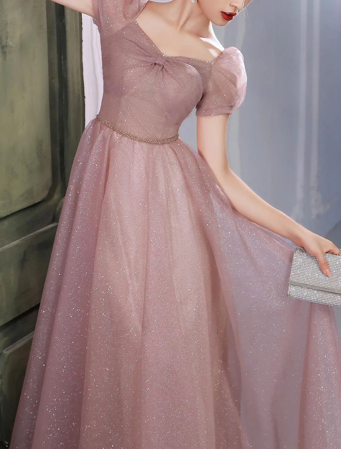 A-Line Sweetheart Lace Short Sleeve Floor-Length Evening Dress - Chloe Dress