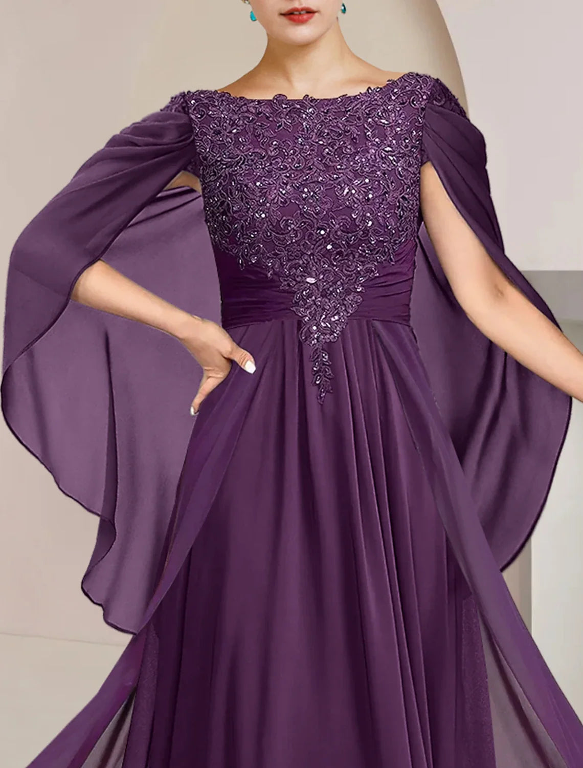 A-Line Chiffon Sleeveless Applique Floor-Length Wedding Dress - Chloe Dress
