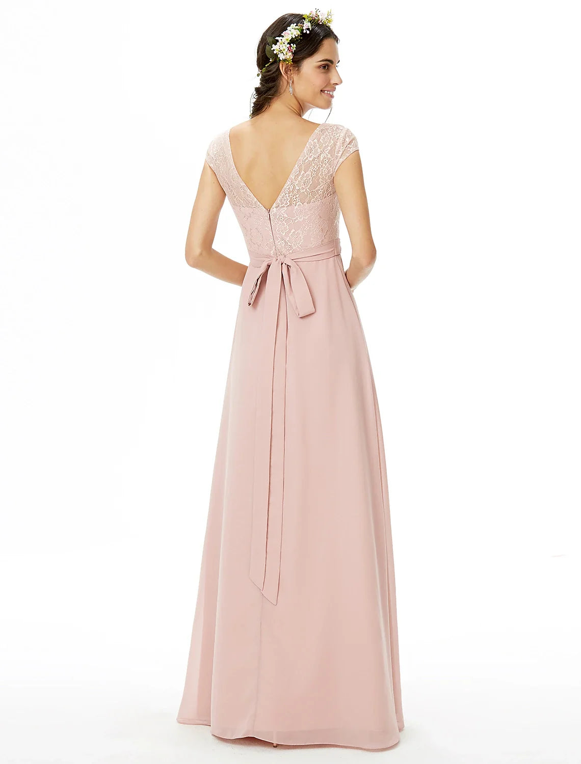 Sheath Chiffon Short Sleeve Floor-Length Wedding Dress - Chloe Dress