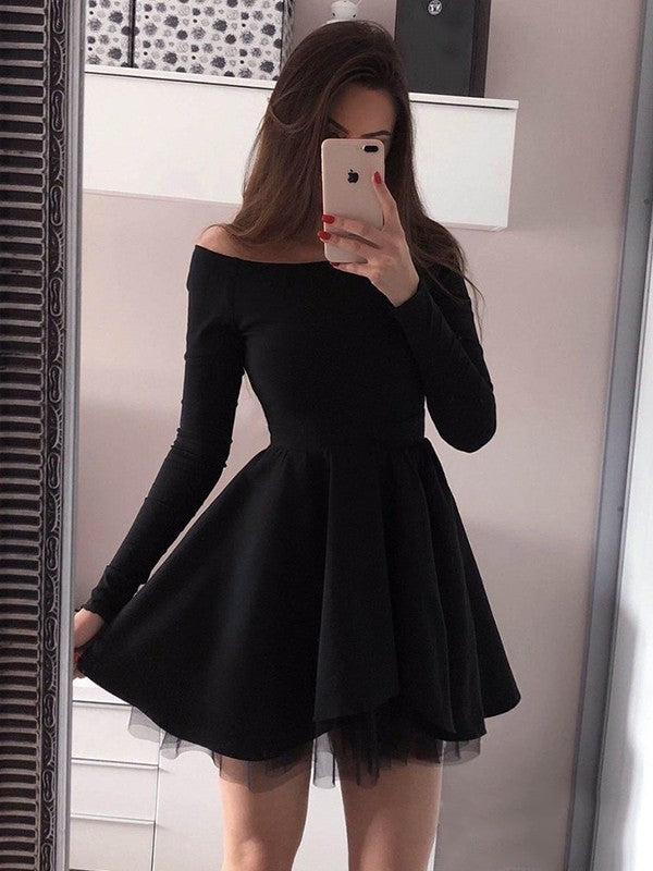 A-Line Crepe Long Sleeve Mini Dress - Chloe Dress