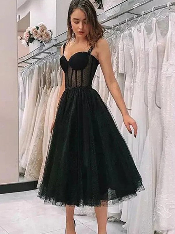 A-Line Lace Sleeveless Ruffled Tea-Length Dress - Chloe Dress