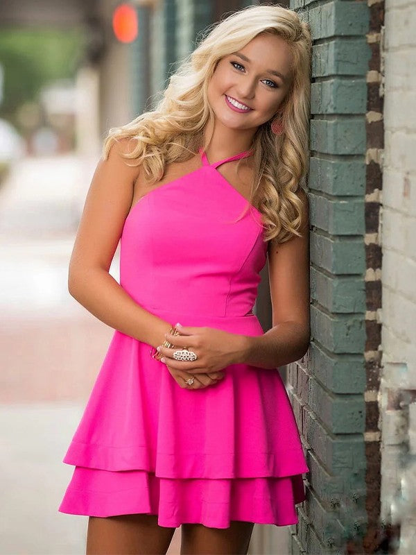 A-Line Halter Crepe Sleeveless Mini Dress - Chloe Dress
