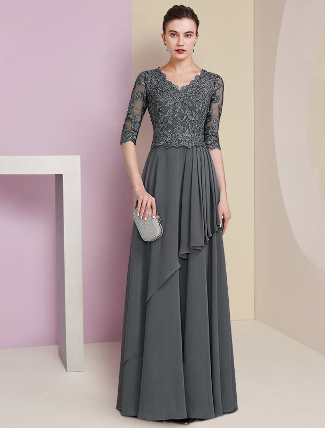 A-Line V-Neck Chiffon Pleated Floor-Length Formal Dress - Chloe Dress