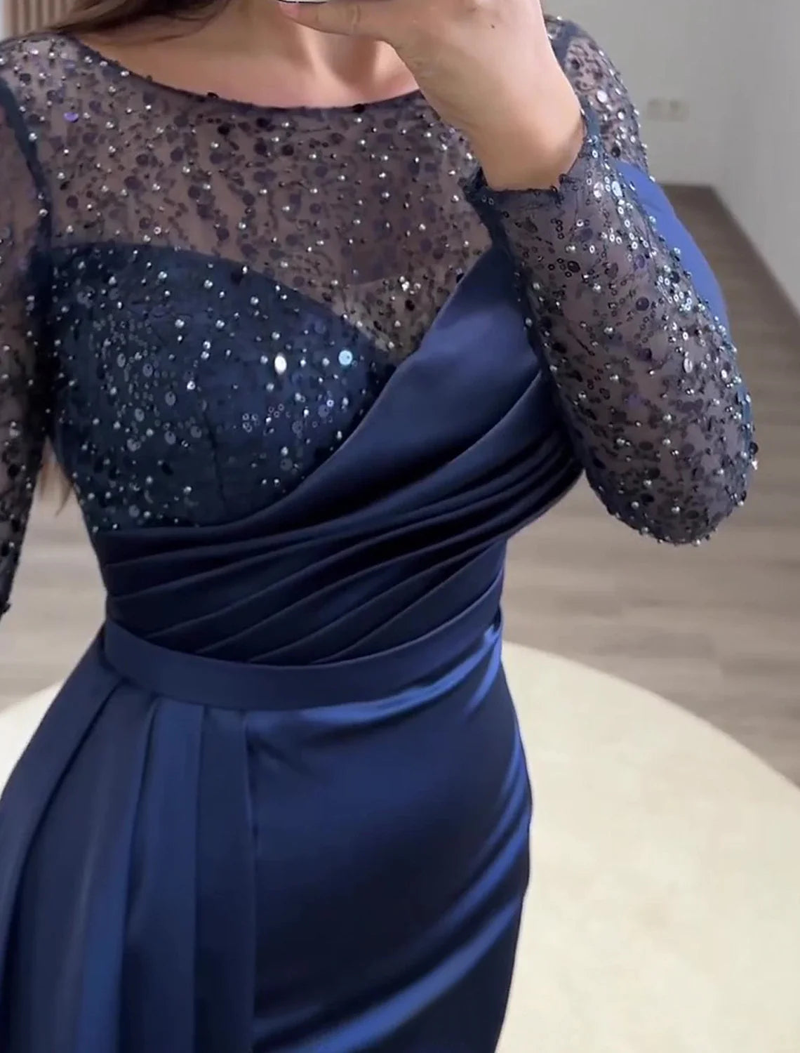 Green Mermaid Sequin Long Sleeve Train Evening Gown - Chloe Dress