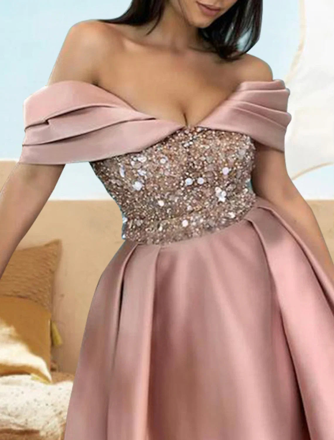 A-Line Off-Shoulder Satin Short Sleeve Mini Wedding Dress - Chloe Dress