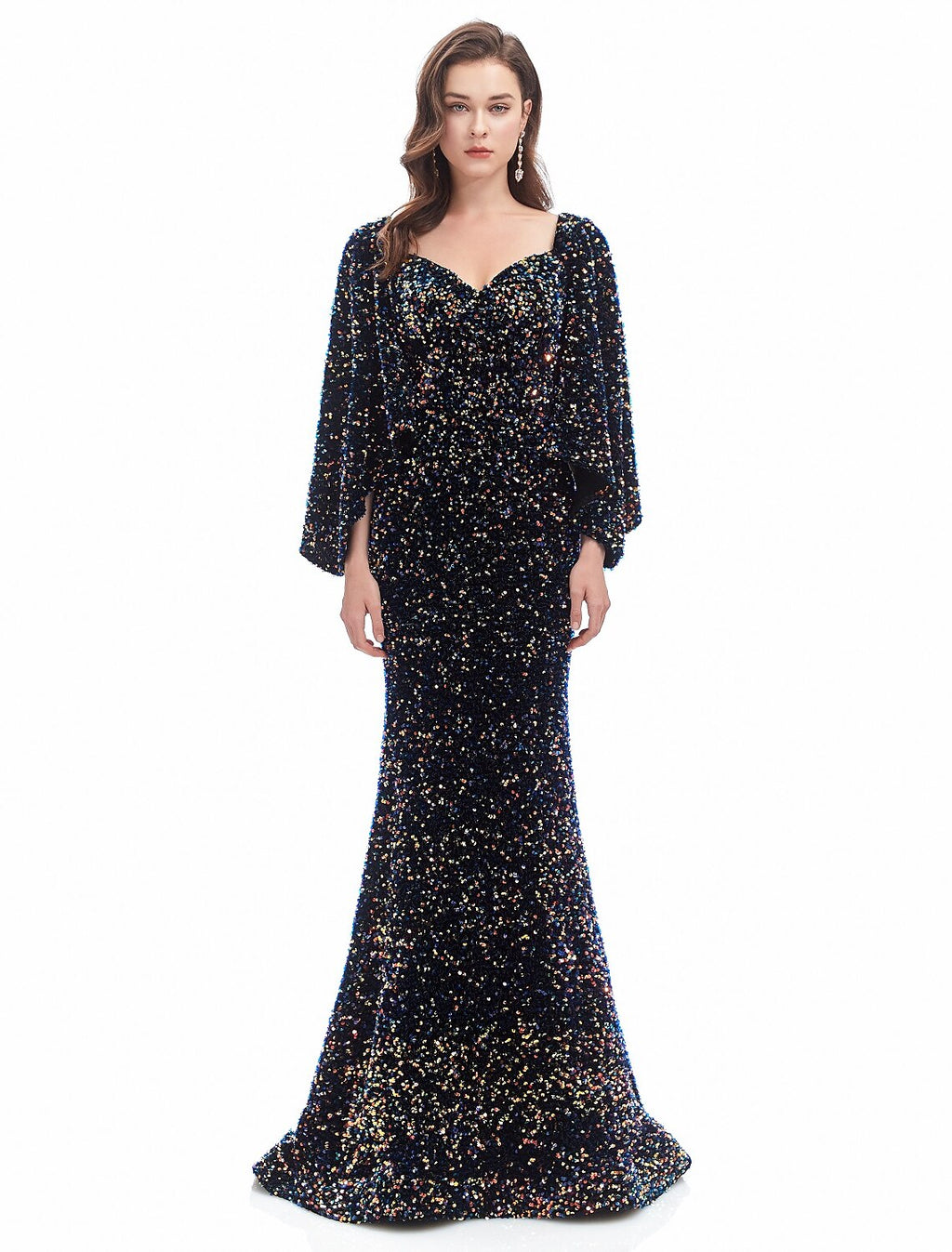 Mermaid Sweetheart Sequin Long Sleeve Train Evening Gown - Chloe Dress