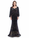 Mermaid Sweetheart Sequin Long Sleeve Train Evening Gown - Chloe Dress