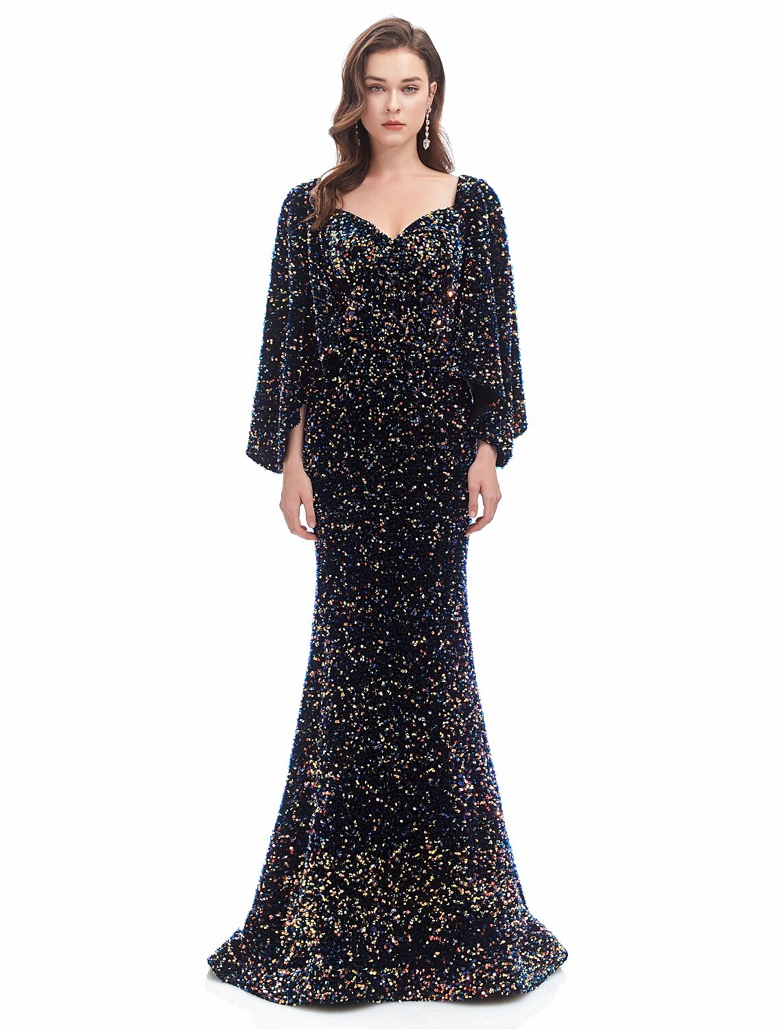 Mermaid Sweetheart Sequin Long Sleeve Train Evening Gown - Chloe Dress