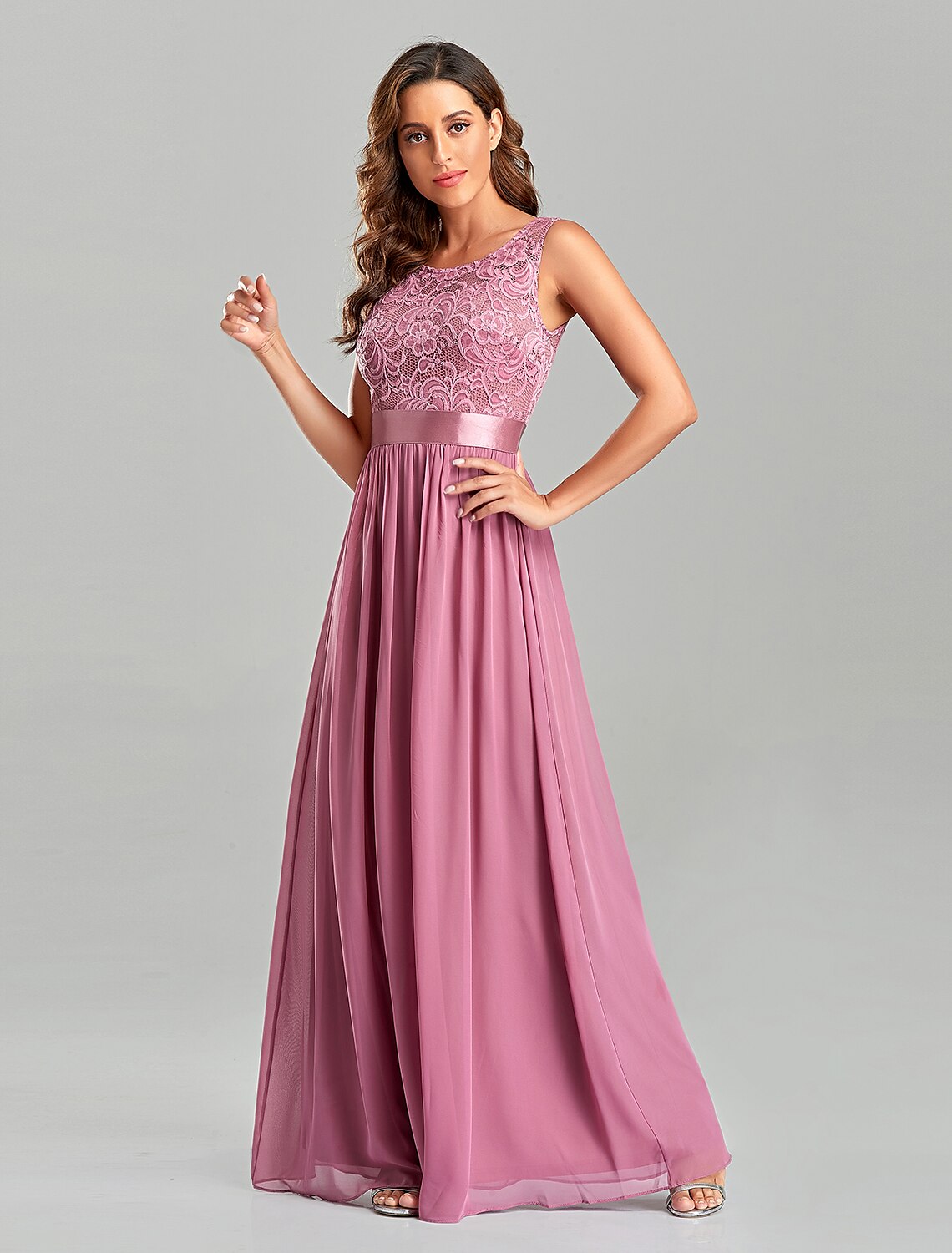 A-Line Chiffon Short Sleeve Floor-Length Evening Gown - Chloe Dress