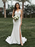 Sheath Halter Crepe Sleeveless Ruffled Wedding Dress - Chloe Dress