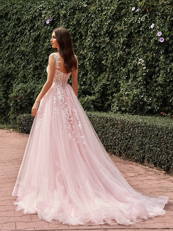 A-Line Tulle Sleeveless Train Wedding Dress - Chloe Dress