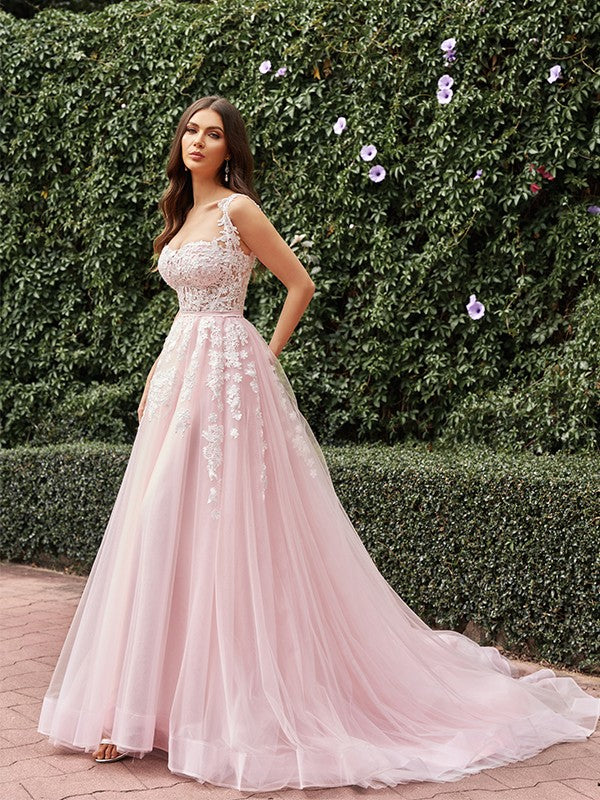 A-Line Tulle Sleeveless Train Wedding Dress - Chloe Dress