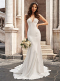 Mermaid V-Neck Crepe Sleeveless Ruffled Wedding Dress - Chloe Dress