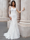 Mermaid Tulle Long Sleeve Train Wedding Dress - Chloe Dress