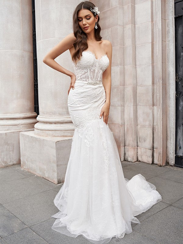 Mermaid Sweetheart Tulle Sleeveless Train Wedding Dress - Chloe Dress